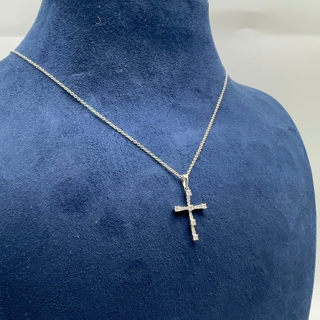 14K White Gold Diamond Cross Pendant Necklace – 0.21 CT ASP43542-009