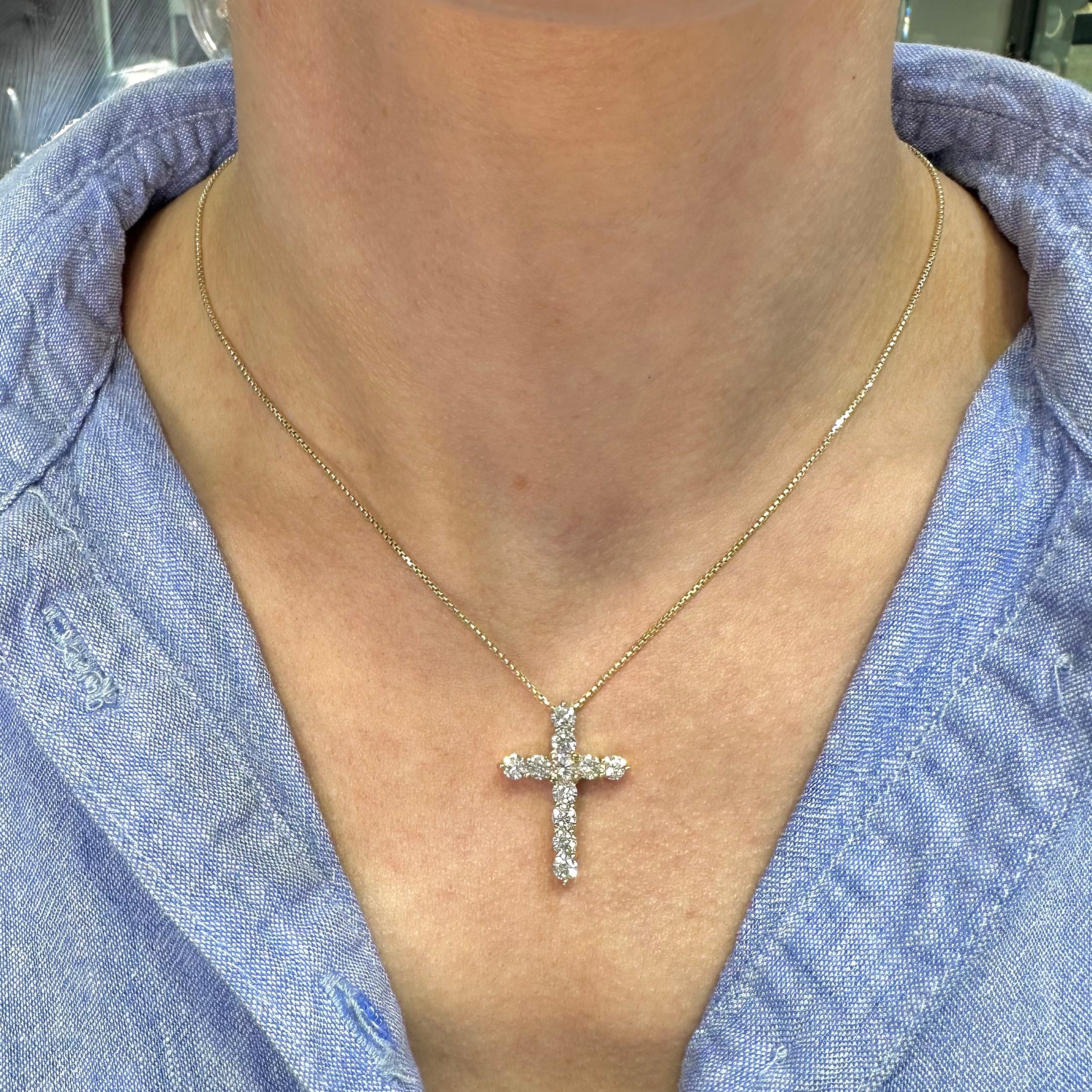 14K Yellow Gold Round Diamond Cross Necklace – 2.20CT Diamonds DP113 IEJJ
