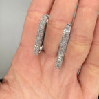 14K White Gold 1.00 Ct Diamond Baguette & Round Hoop Earrings