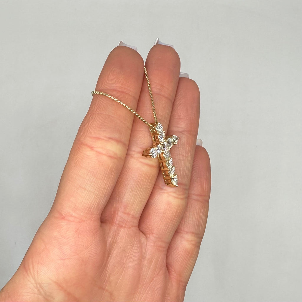14K Yellow Gold Round Diamond Cross Necklace – 2.20CT Diamonds DP113 IEJJ
