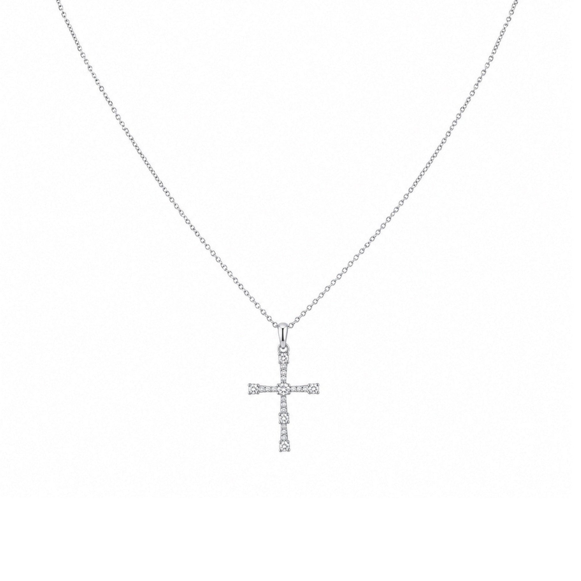14K White Gold Diamond Cross Pendant Necklace – 0.21 CT ASP43542-009