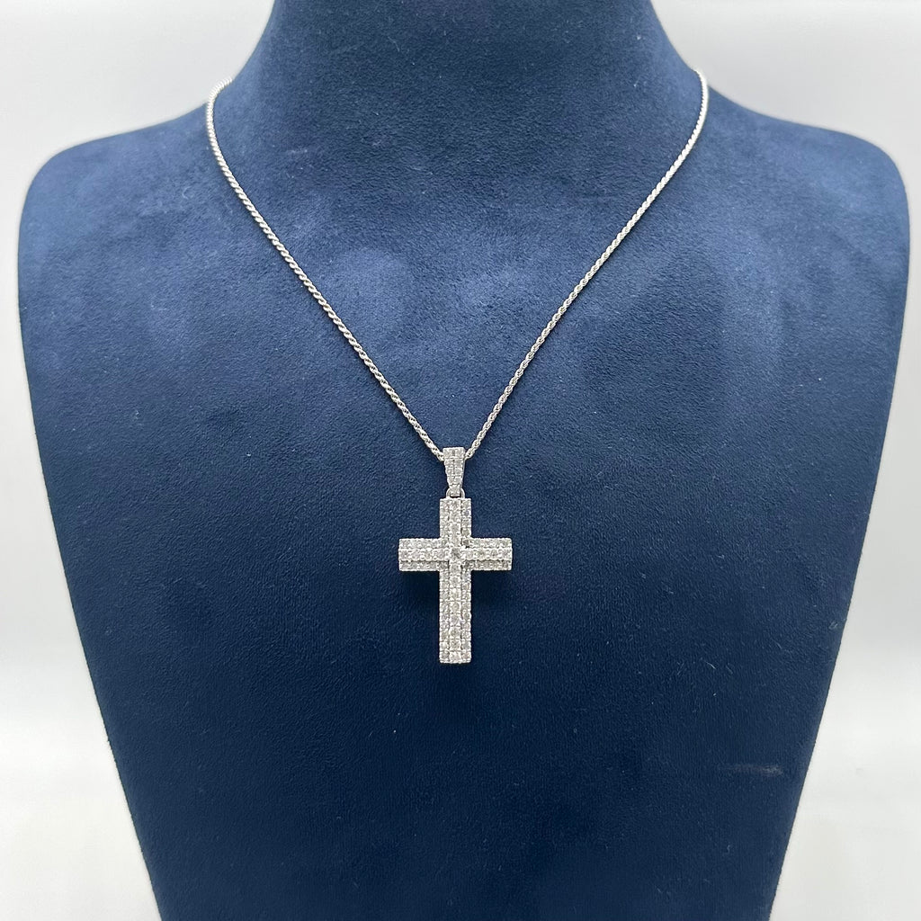 18K White Gold Round Diamond Cross Pendant Necklace – 1.60CT Diamonds IIJJ