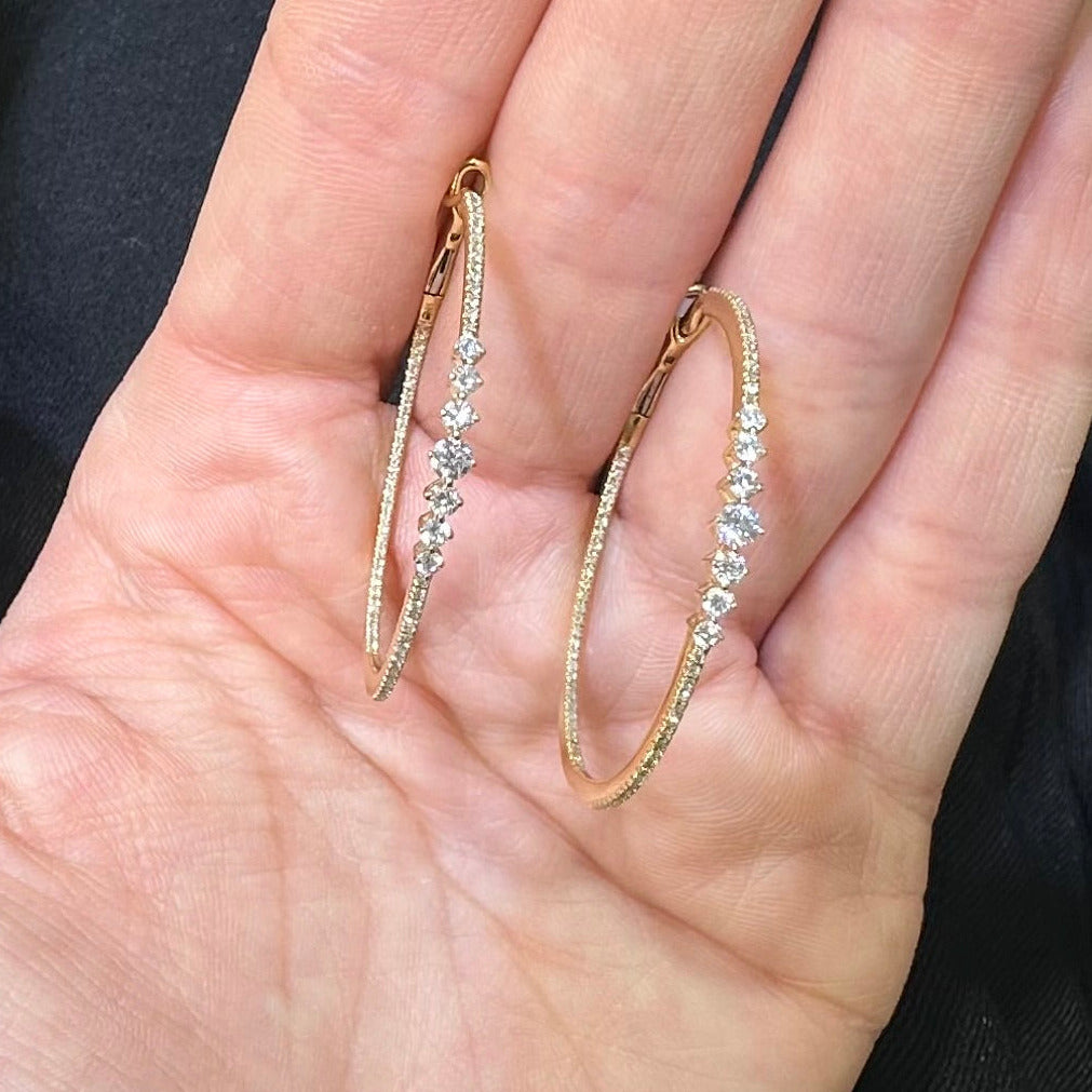 14K Yellow Gold 0.91 Ct Diamond Hoop Earrings