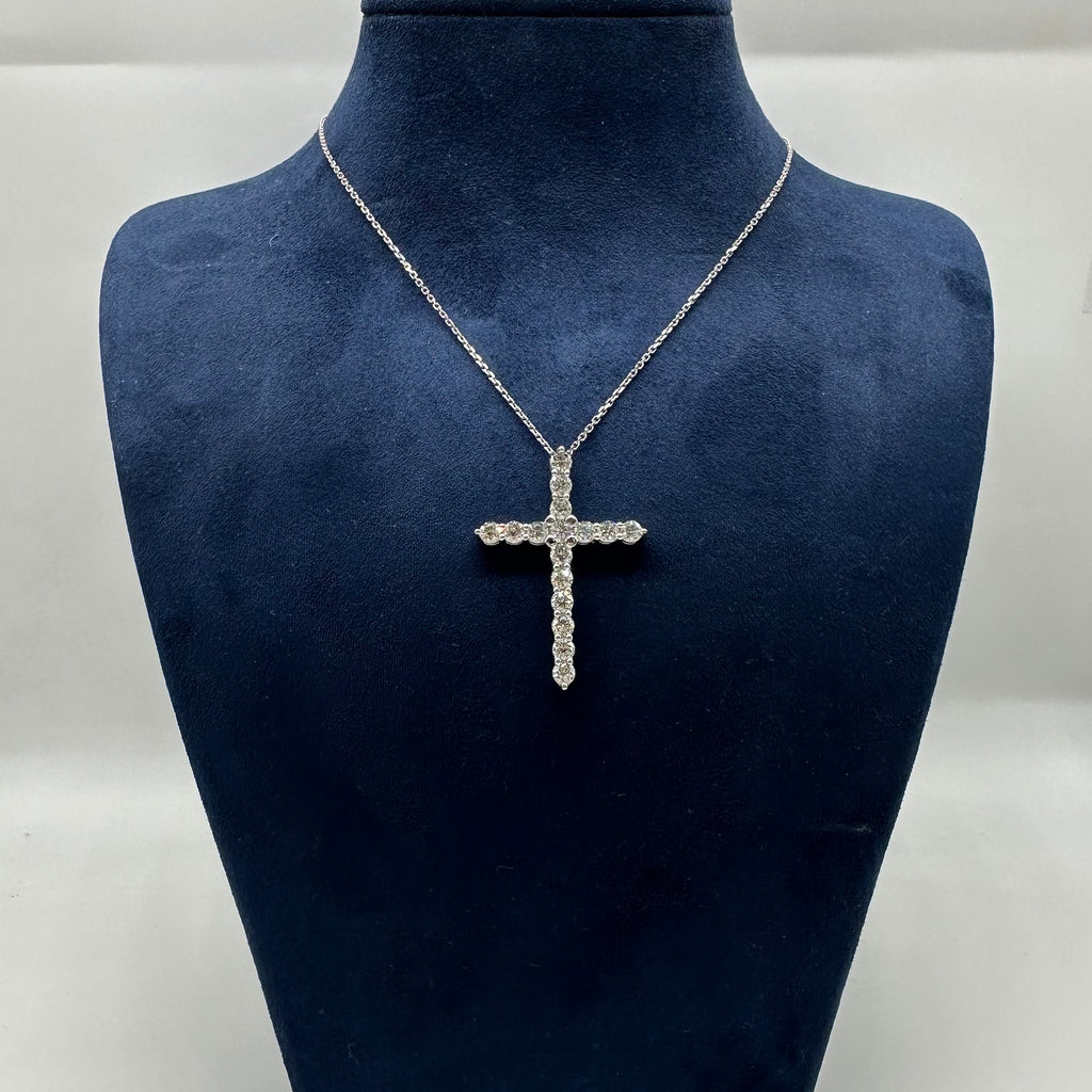 14K White Gold 3.01 CT Round Diamond Cross Pendant Necklace DP032 GNJJ