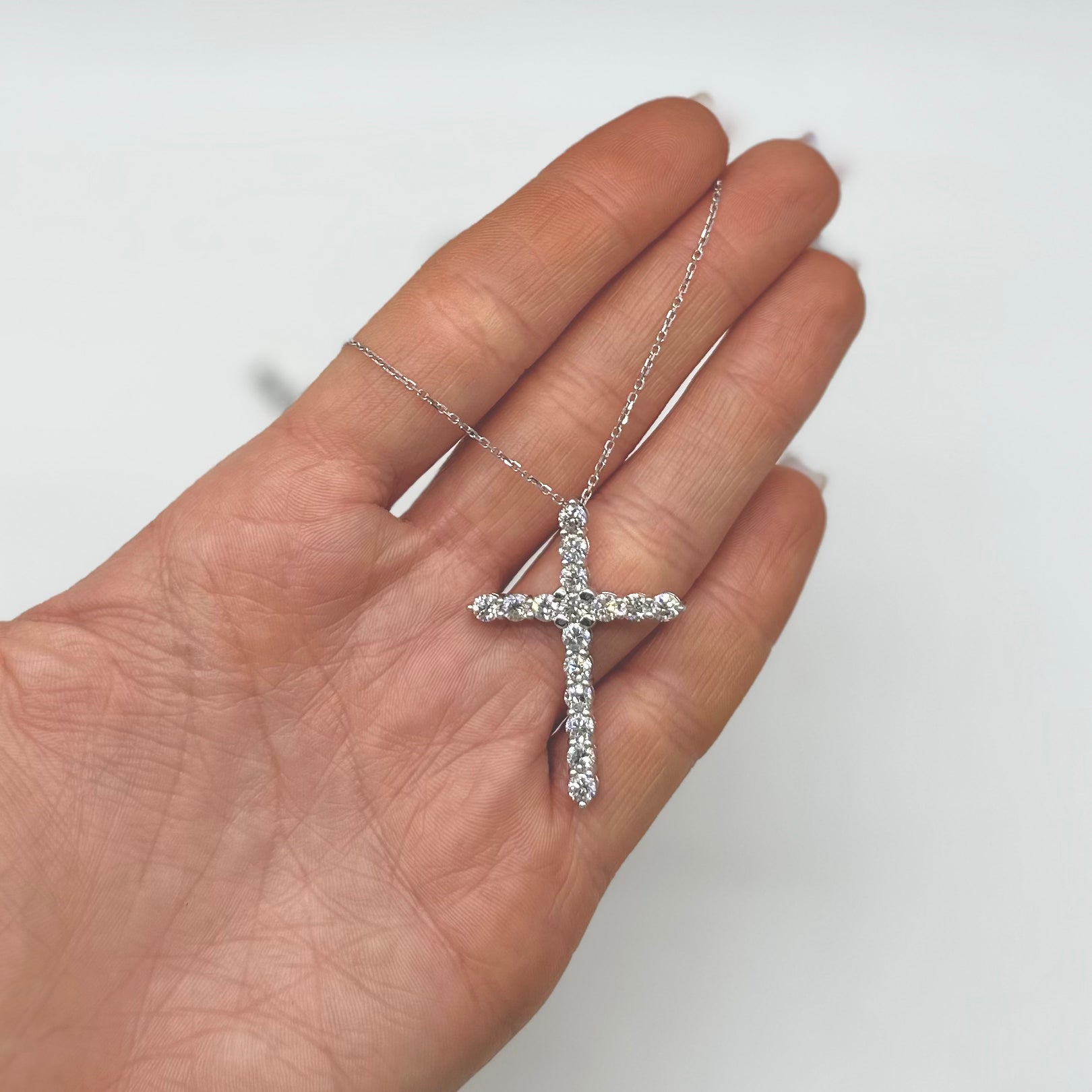 14K White Gold 3.01 CT Round Diamond Cross Pendant Necklace DP032 GNJJ