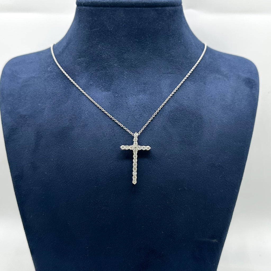 14K White Gold Diamond Cross Pendant Necklace 0.90CT DP024 ETJ