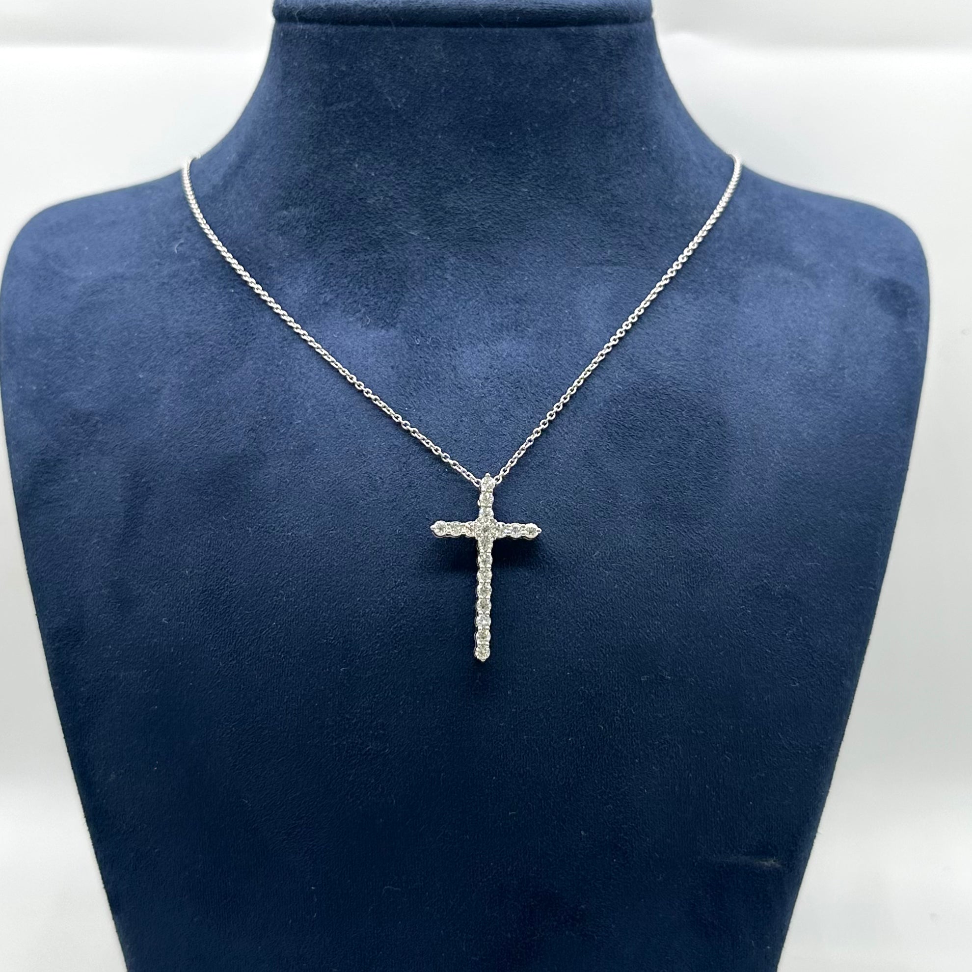 14K White Gold Diamond Cross Pendant Necklace 0.90CT DP024 ETJ