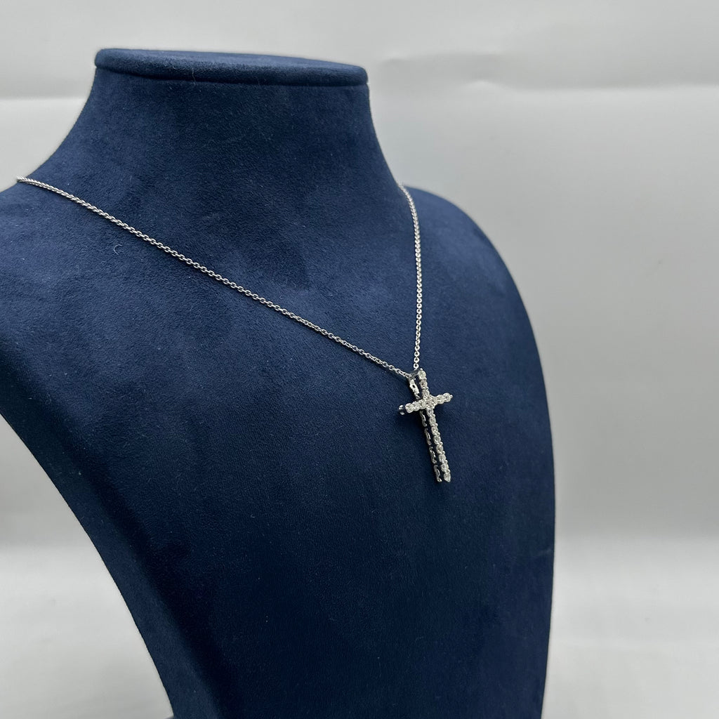 14K White Gold Diamond Cross Pendant Necklace 0.90CT DP024 ETJ