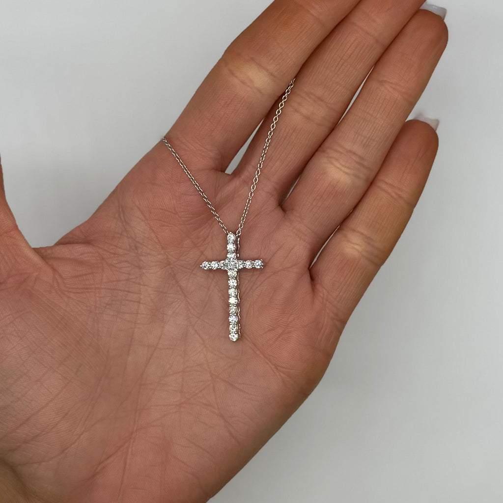 14K White Gold Diamond Cross Pendant Necklace 0.90CT DP024 ETJ