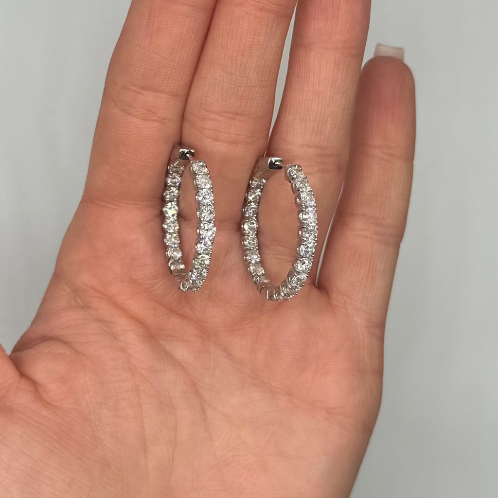14K White Gold 5.00 CT Inside-Out Diamond Hoop Earrings
