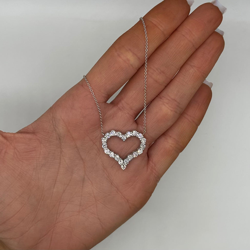14K White Gold Diamond Heart Pendant Necklace 2.00 CT DP111 ILJJ