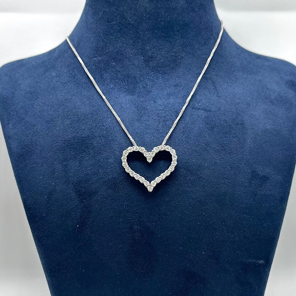 14K White Gold Heart Pendant Necklace – 2.16CT Round Diamonds DP112 GJJJ