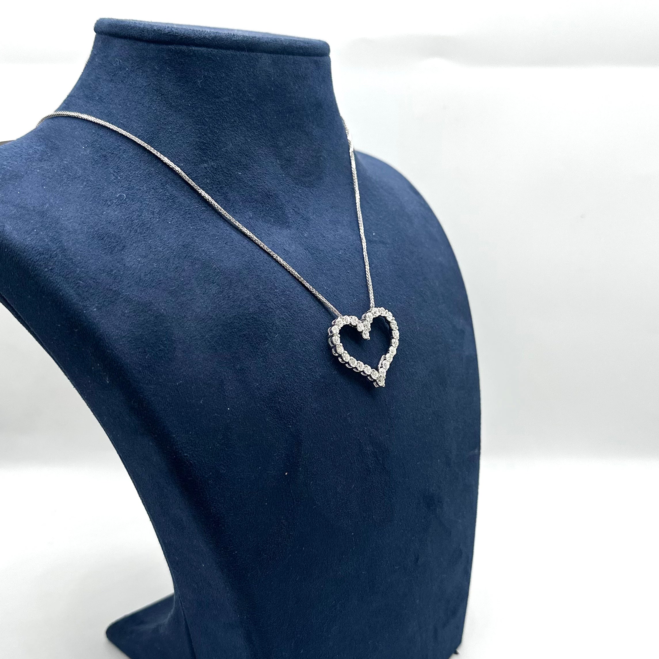 14K White Gold Heart Pendant Necklace – 2.16CT Round Diamonds DP112 GJJJ
