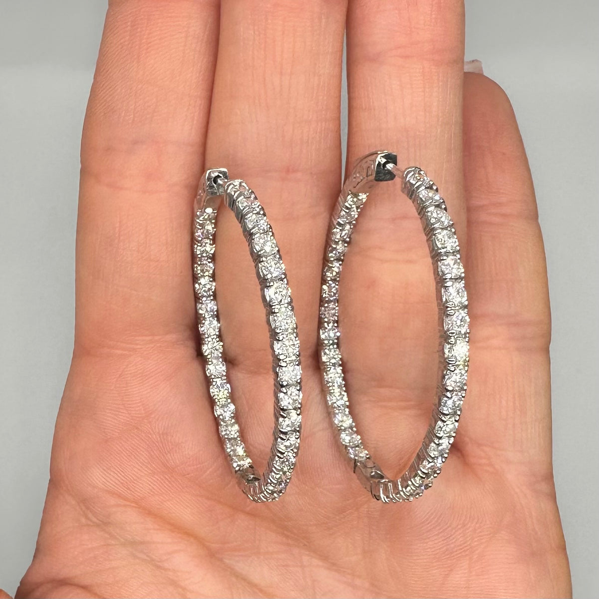 14K White Gold 5.56 Ct Diamond Inside-Out Hoop Earrings