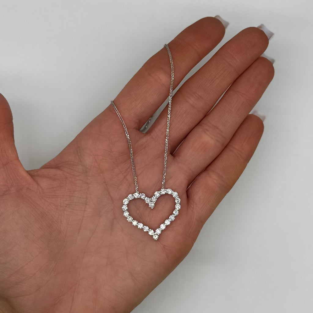14K White Gold Heart Pendant Necklace – 2.16CT Round Diamonds DP112 GJJJ