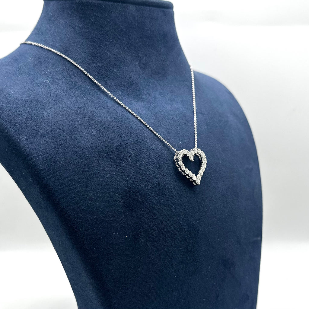 14K White Gold Heart Pendant Necklace – 1.65CT Round Diamonds DP046 IGTJ