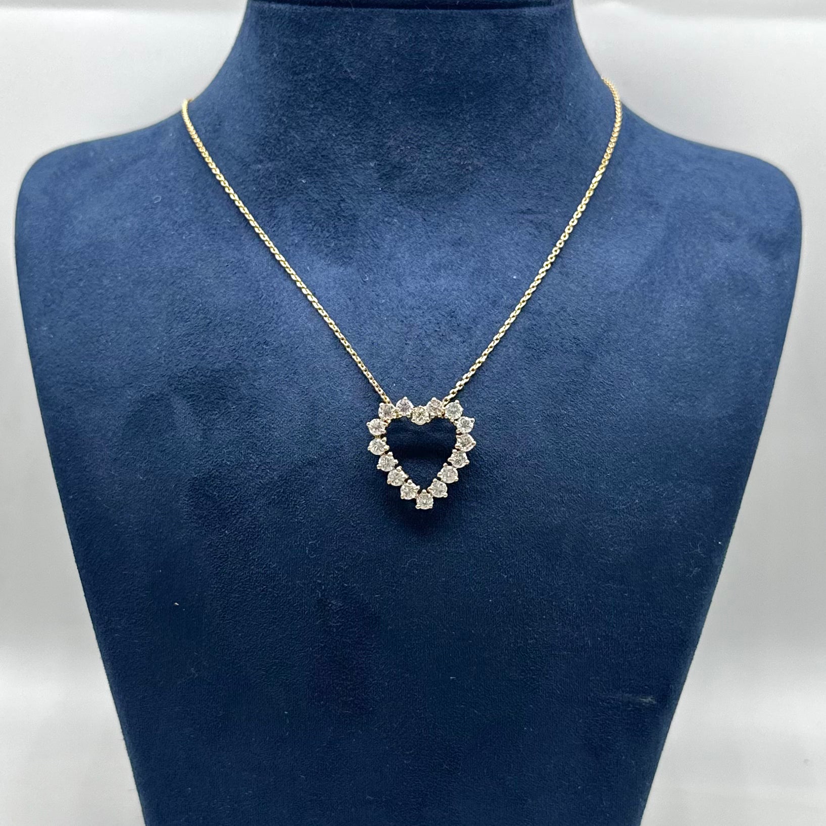 14K Yellow Gold 2.00CT Round Diamond Heart Pendant Necklace IJJJ