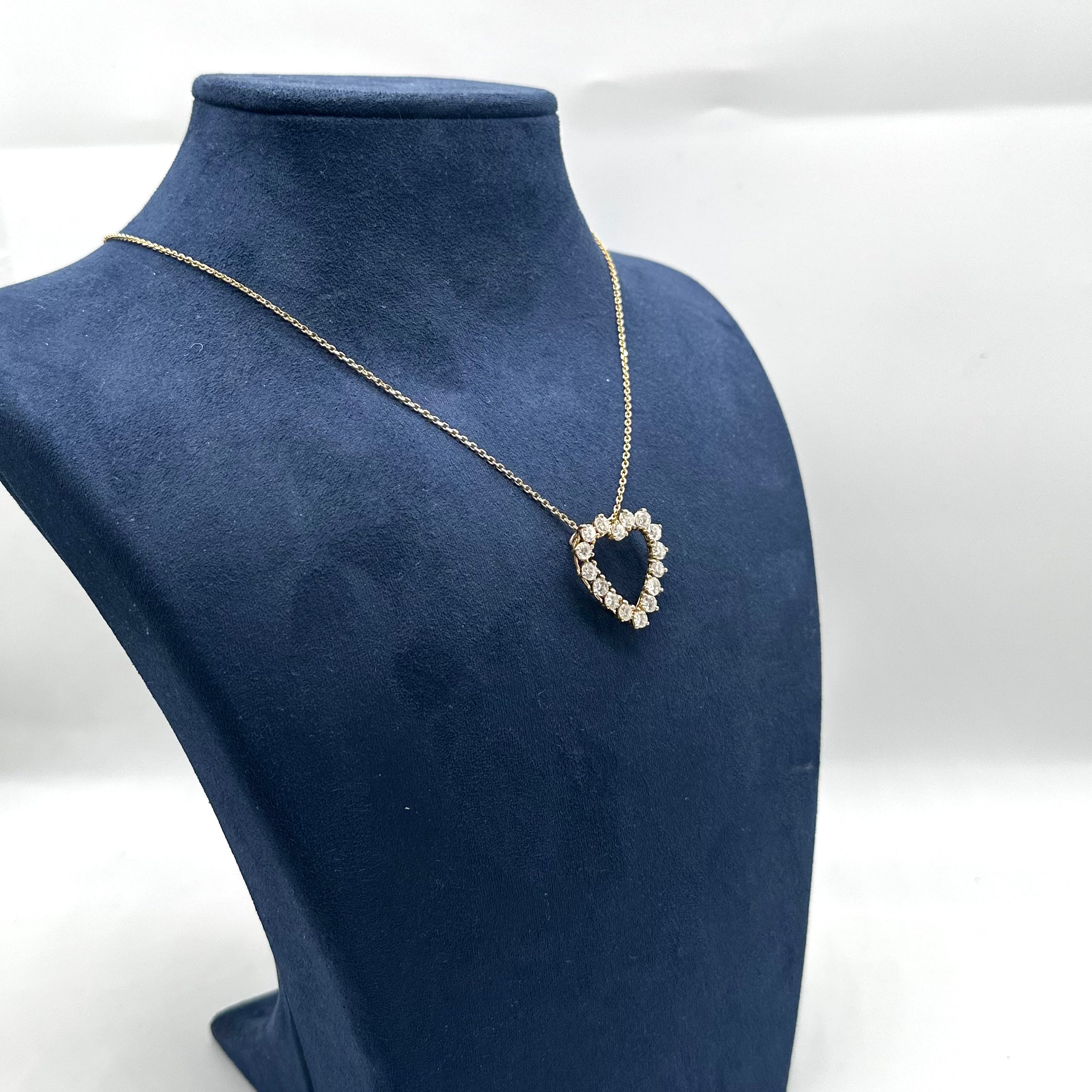 14K Yellow Gold 2.00CT Round Diamond Heart Pendant Necklace IJJJ