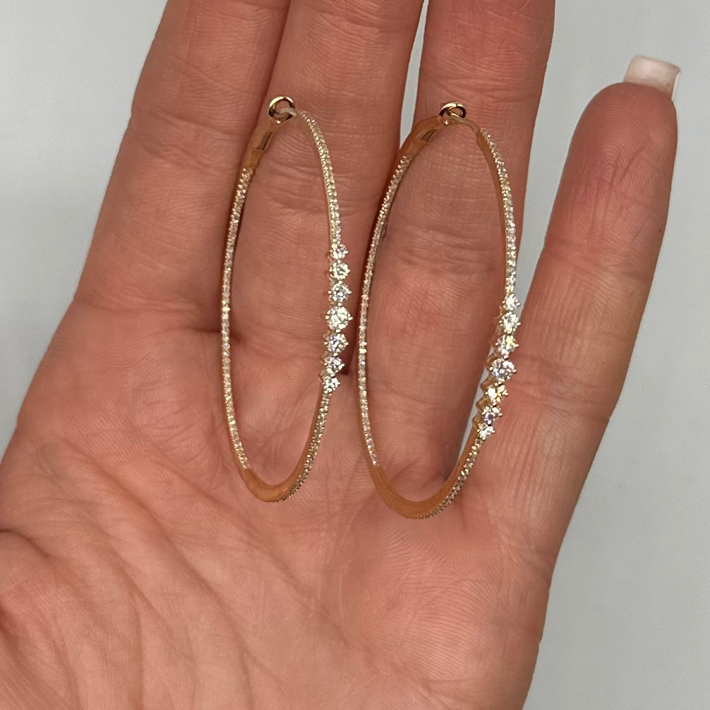 14K Yellow Gold 1.25 CT Diamond Hoop Earrings
