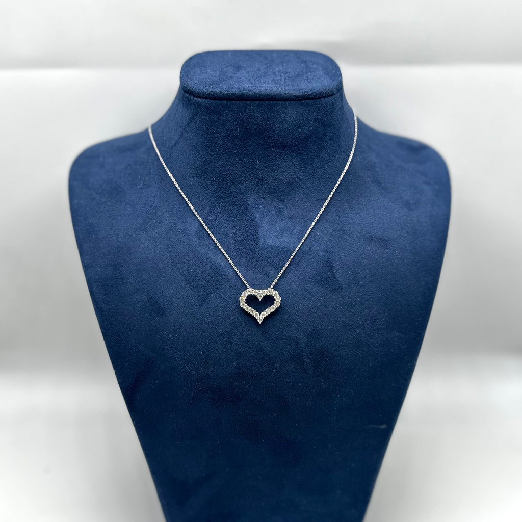 14K White Gold Heart Pendant Necklace – 0.93CT Round Diamond Heart Necklace DP0033 TJJ