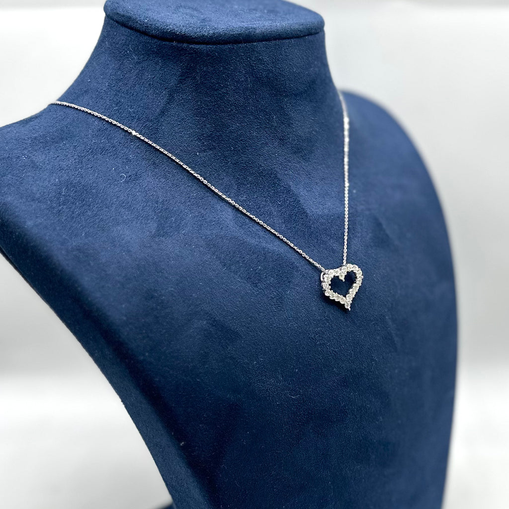 14K White Gold Heart Pendant Necklace – 0.93CT Round Diamond Heart Necklace DP0033 TJJ