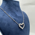 18K White Gold Pendant Necklace – 2.18CT Double Row Round Diamond Heart Necklace DP0025 GJJJ
