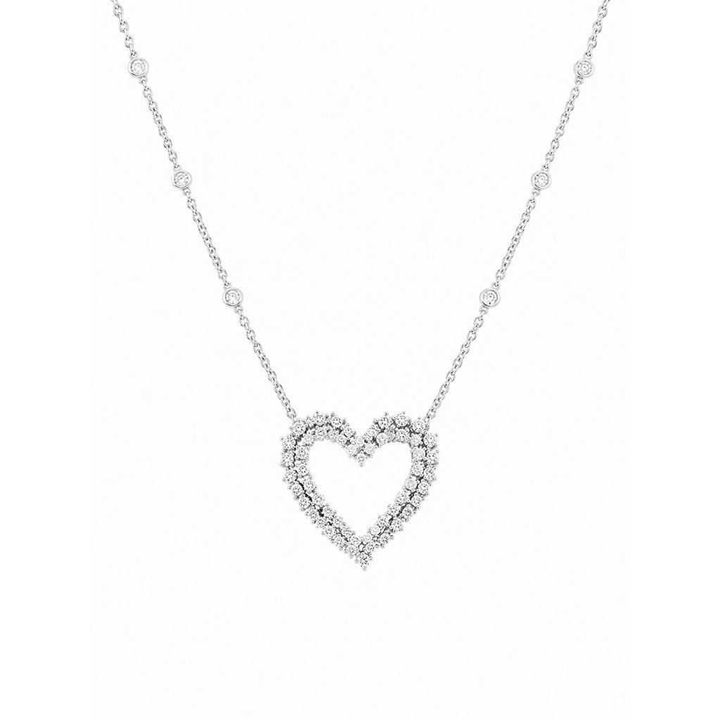 18K White Gold Pendant Necklace – 2.18CT Double Row Round Diamond Heart Necklace DP0025 GJJJ