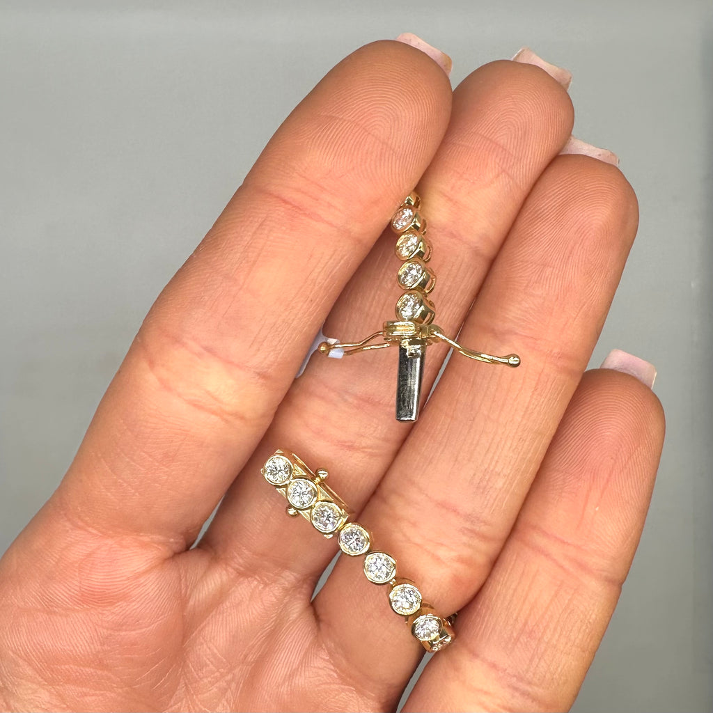 14K Yellow Gold Diamond Bezel Set Tennis Necklace – 9.28 CT