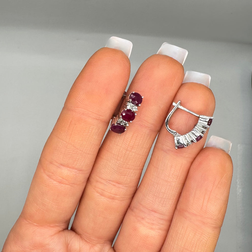 14K White Gold Ruby & Diamond Hoop Earrings – 2.50CT Rubies, 0.20CT Diamonds RDER026 STJ