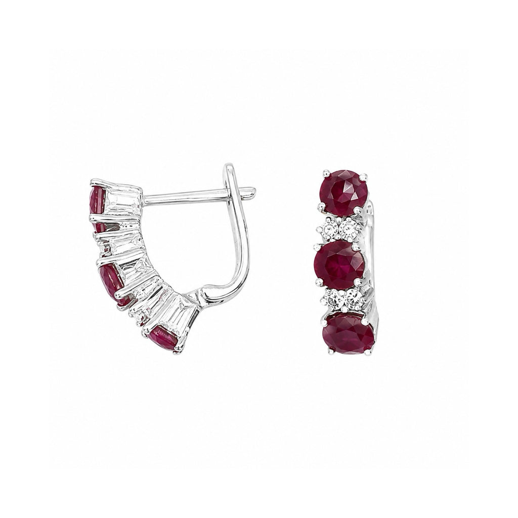 14K White Gold Ruby & Diamond Hoop Earrings – 2.50CT Rubies, 0.20CT Diamonds RDER026 STJ
