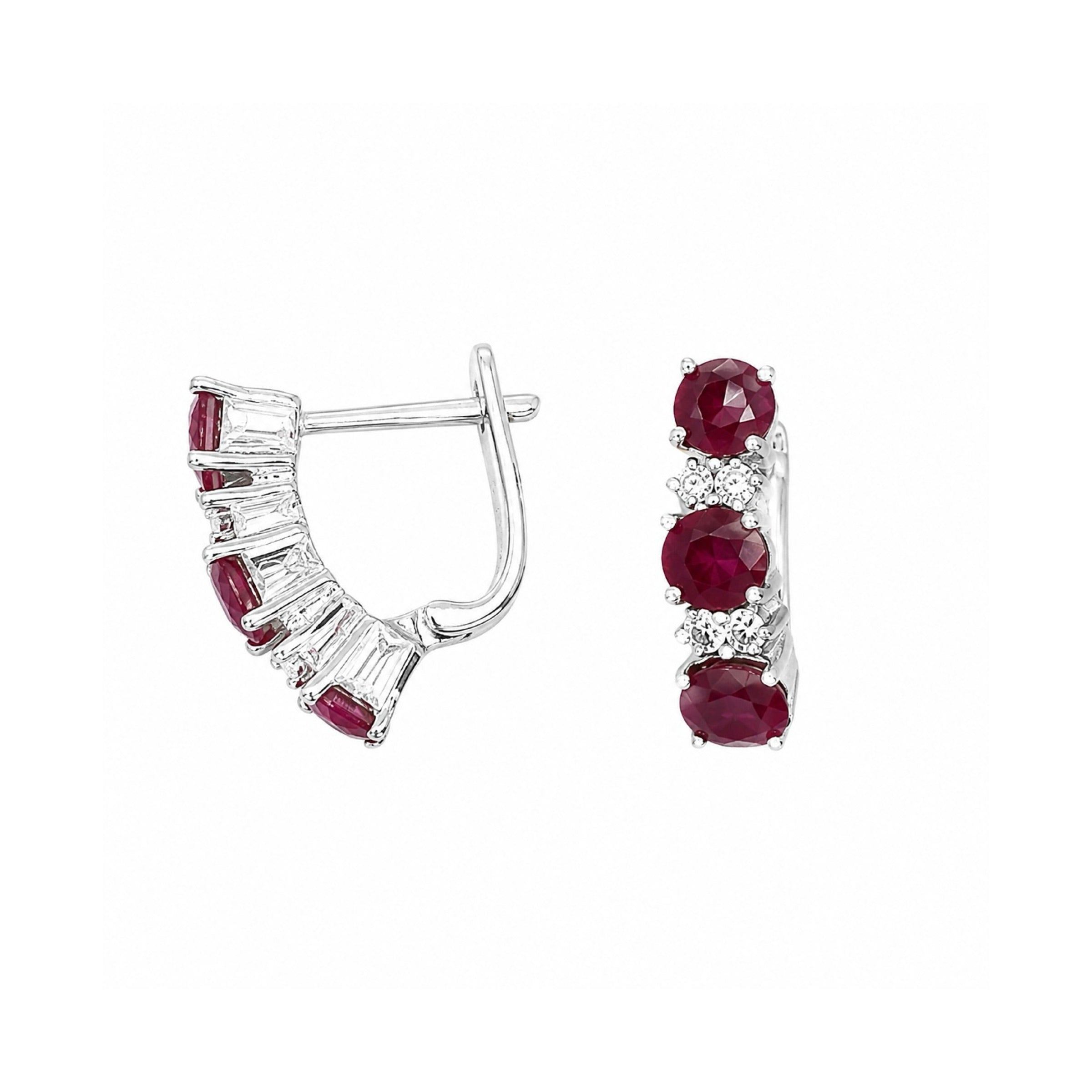 14K White Gold Ruby & Diamond Hoop Earrings – 2.50CT Rubies, 0.20CT Diamonds RDER026 STJ