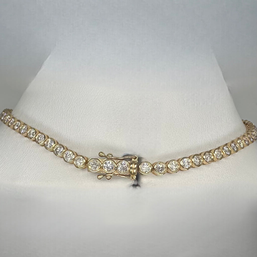 14K Yellow Gold Diamond Bezel Set Tennis Necklace – 9.28 CT