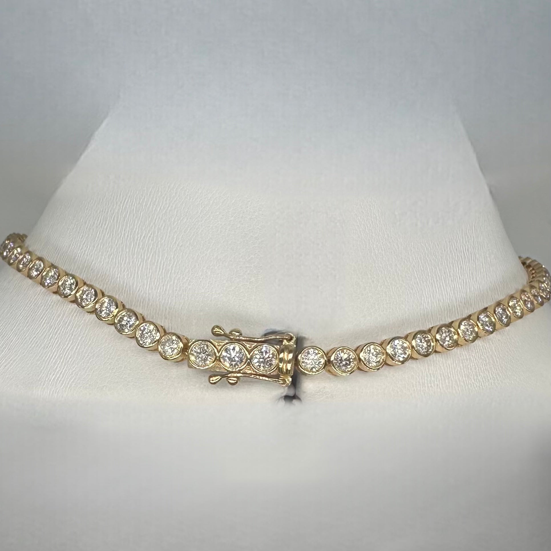 14K Yellow Gold Diamond Bezel Set Tennis Necklace – 9.28 CT