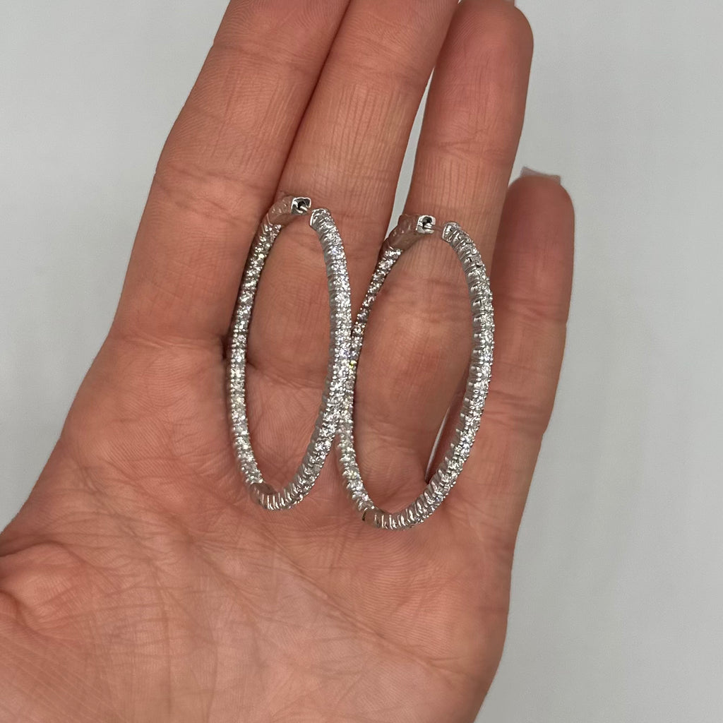 14K White Gold 3.50 Ct Diamond Inside-Out Hoop Earrings
