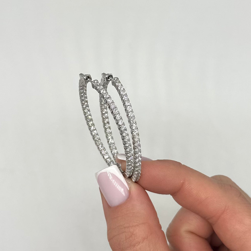 14K White Gold 3.50 Ct Diamond Inside-Out Hoop Earrings