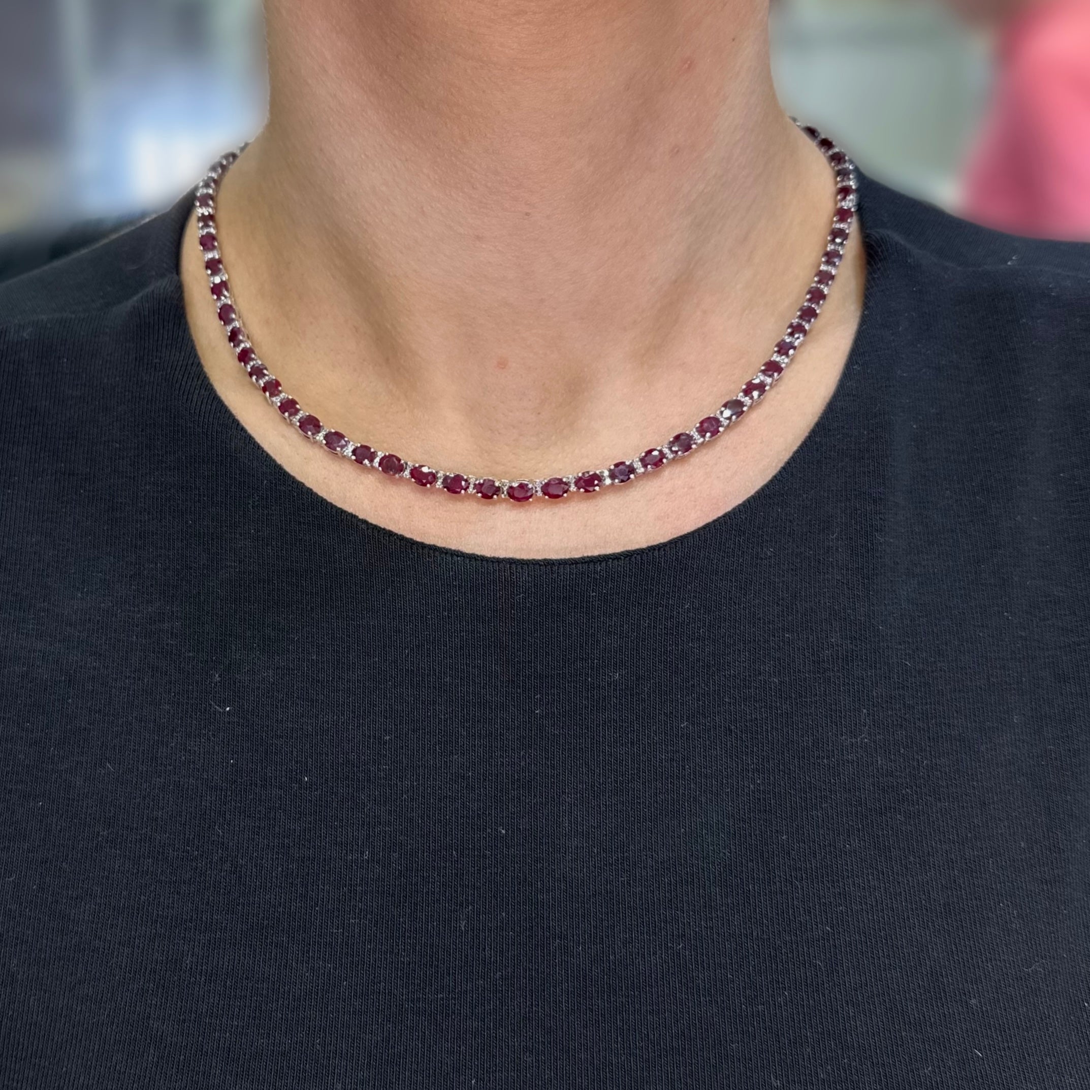 14K White Gold 31.00ct Oval Ruby & 0.55ct Diamond Necklace – 16.5” RDN018 GGTJ