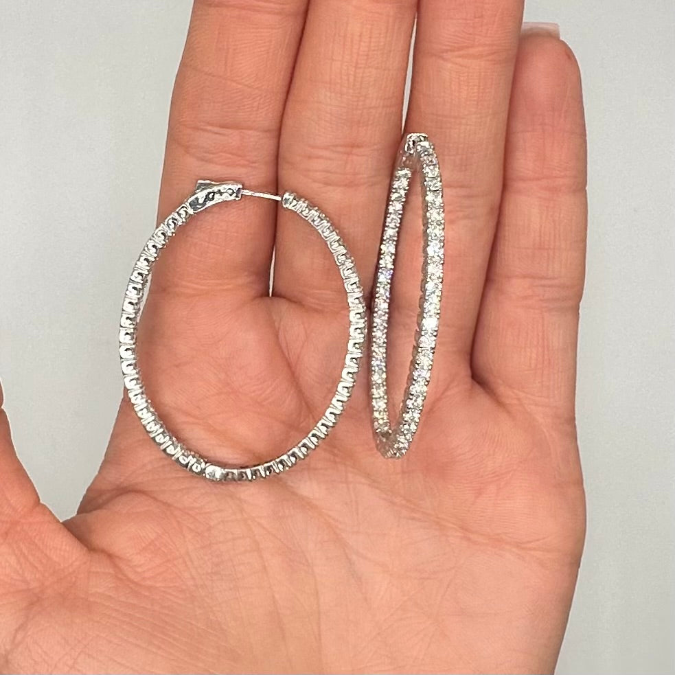 14K White Gold 3.50 Ct Diamond Inside-Out Hoop Earrings
