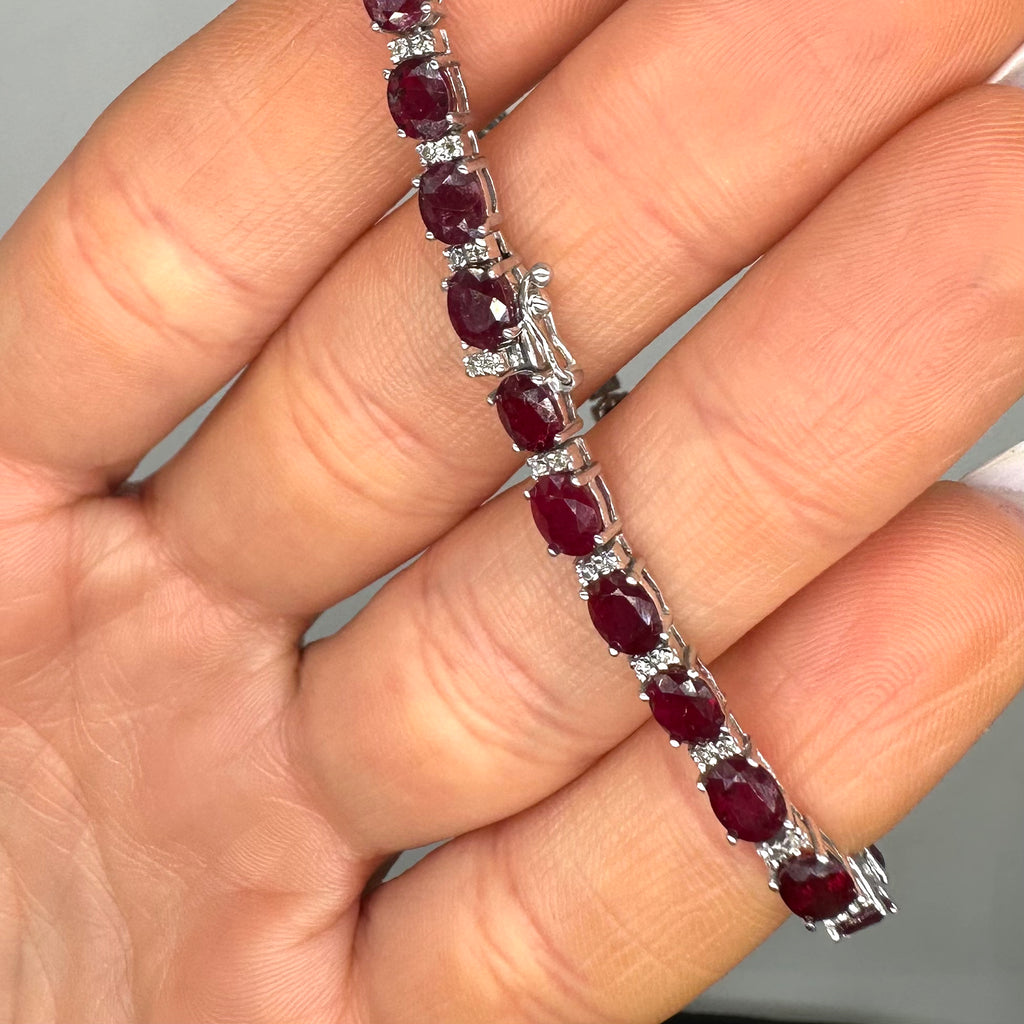 14K White Gold Ruby and Diamond Bracelet – 13.00CT Rubies, 0.25CT Diamonds SDB0046 INTJ