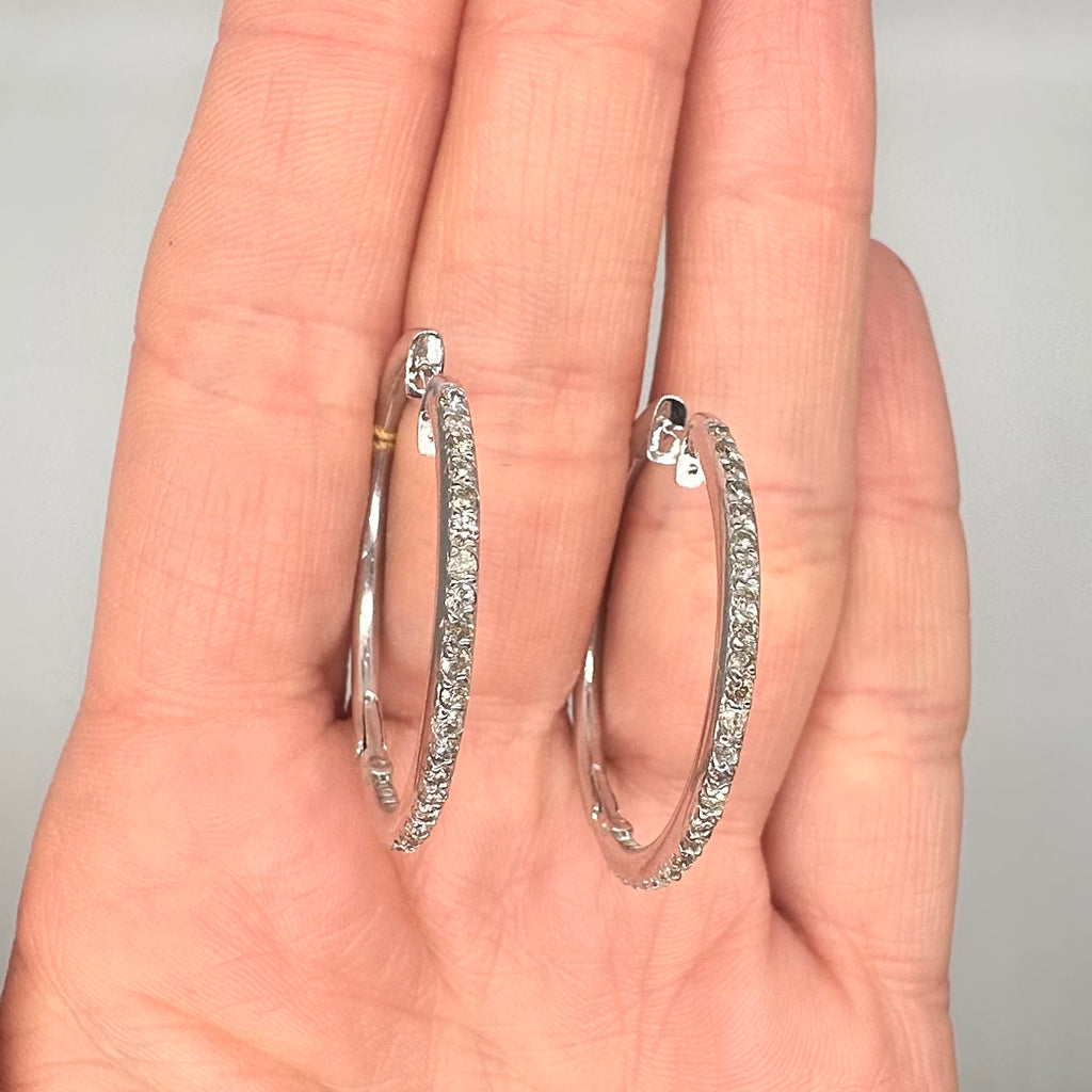 14K White Gold 1.00 CT Diamond Hoop Earrings