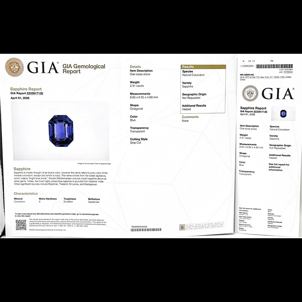 14K White Gold 2.91CT GIA Sapphire & 1.53CT Diamond Ring