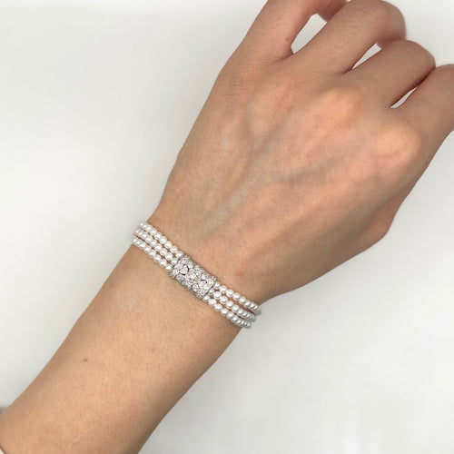 18K White Gold 1.00 Ct Diamond & Pearl Bracelet