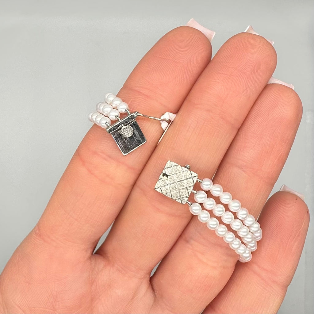 18K White Gold 1.00 Ct Diamond & Pearl Bracelet