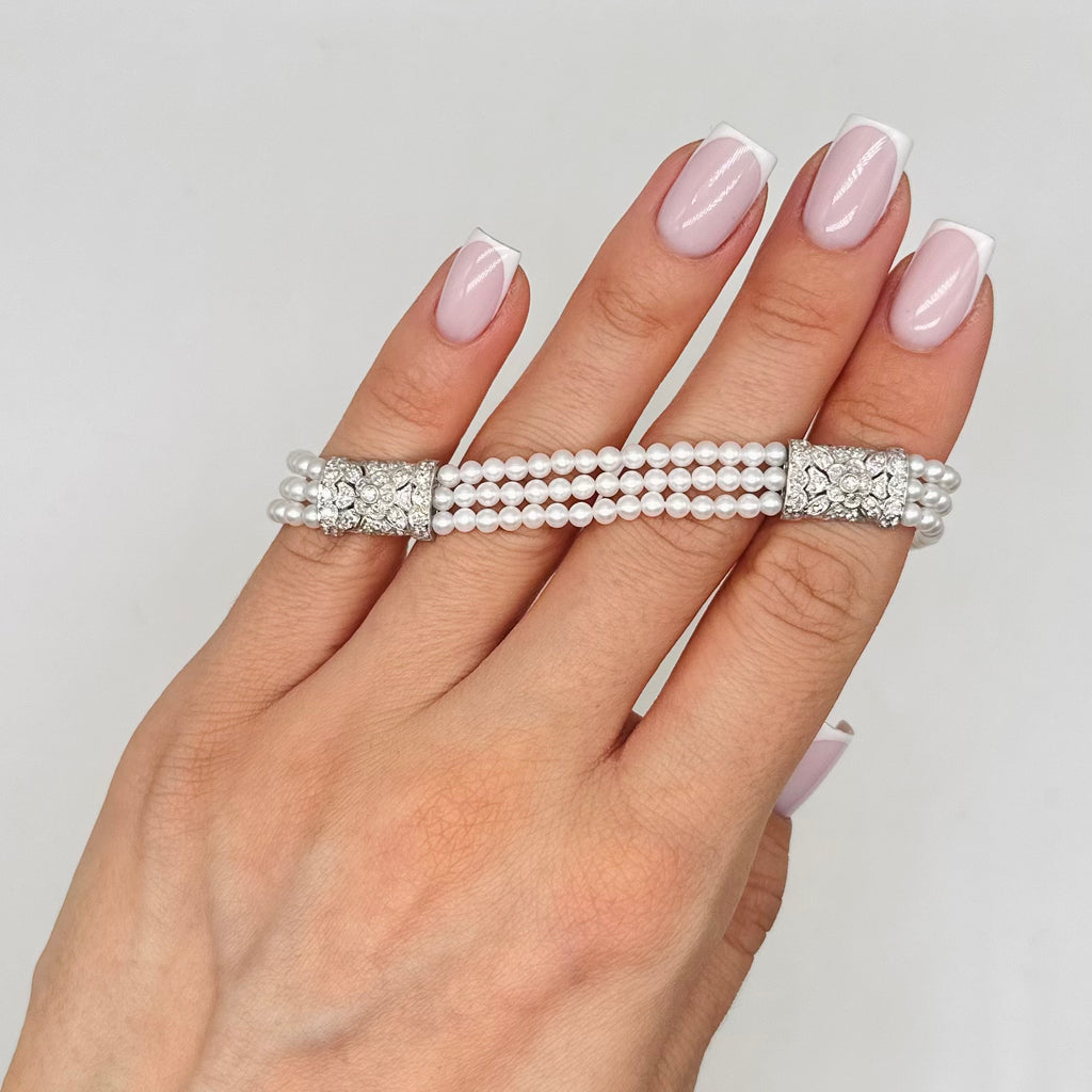 18K White Gold 1.00 Ct Diamond & Pearl Bracelet