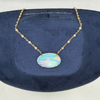 18K Yellow Gold Pendant Necklace with 15.02ct Opal & 1.40ct Diamonds COLN0052 GNJJ