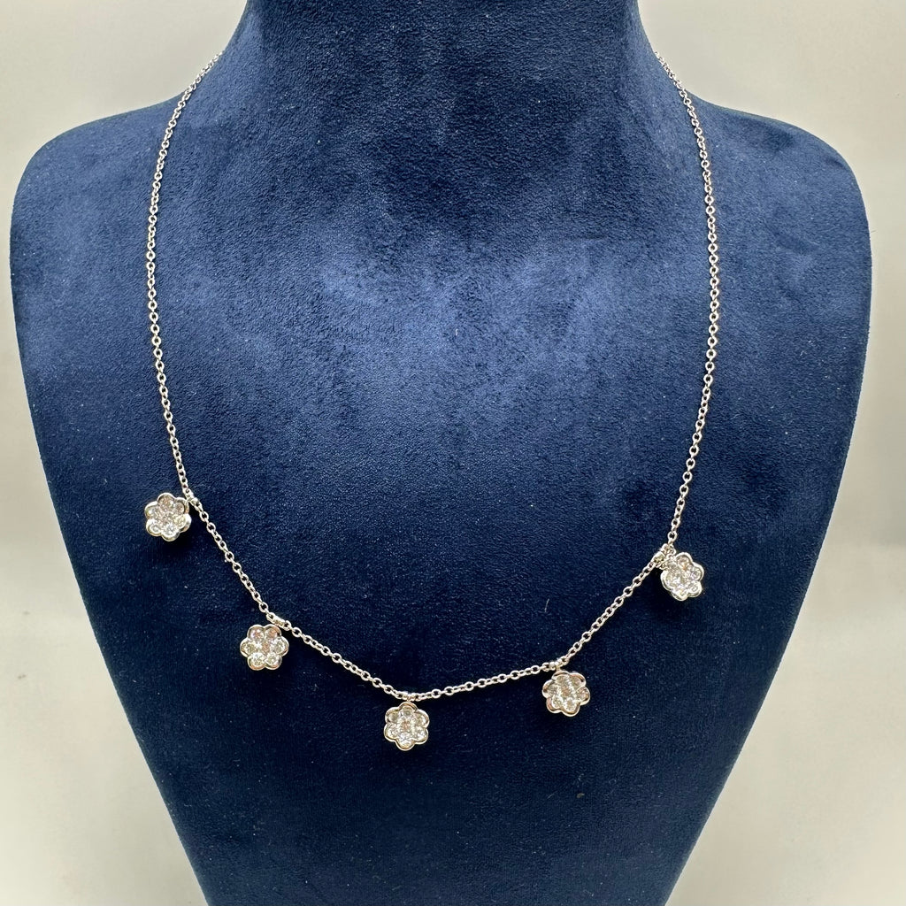 18K White Gold Diamond Flower Station Necklace – 2.71ct Diamonds