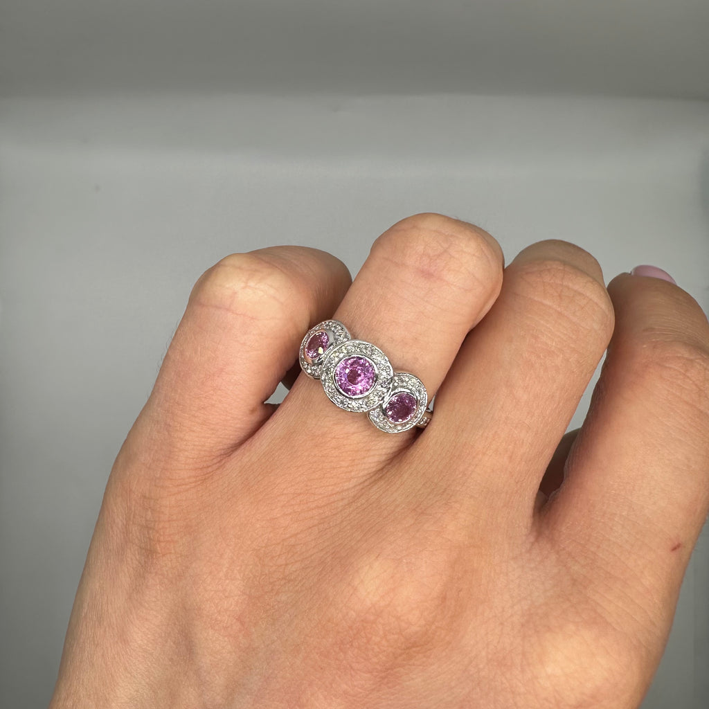 14K White Gold Pink Sapphire & Diamond Ring – 1.00CT Pink Sapphire / 0.40CT Diamonds | SDR045