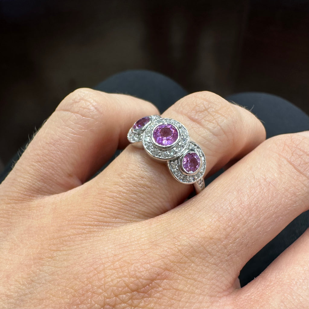 14K White Gold Pink Sapphire & Diamond Ring – 1.00CT Pink Sapphire / 0.40CT Diamonds | SDR045