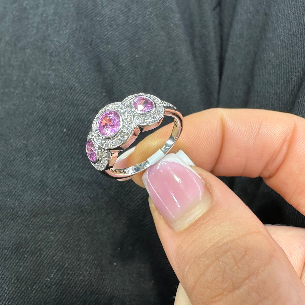 14K White Gold Pink Sapphire & Diamond Ring – 1.00CT Pink Sapphire / 0.40CT Diamonds | SDR045