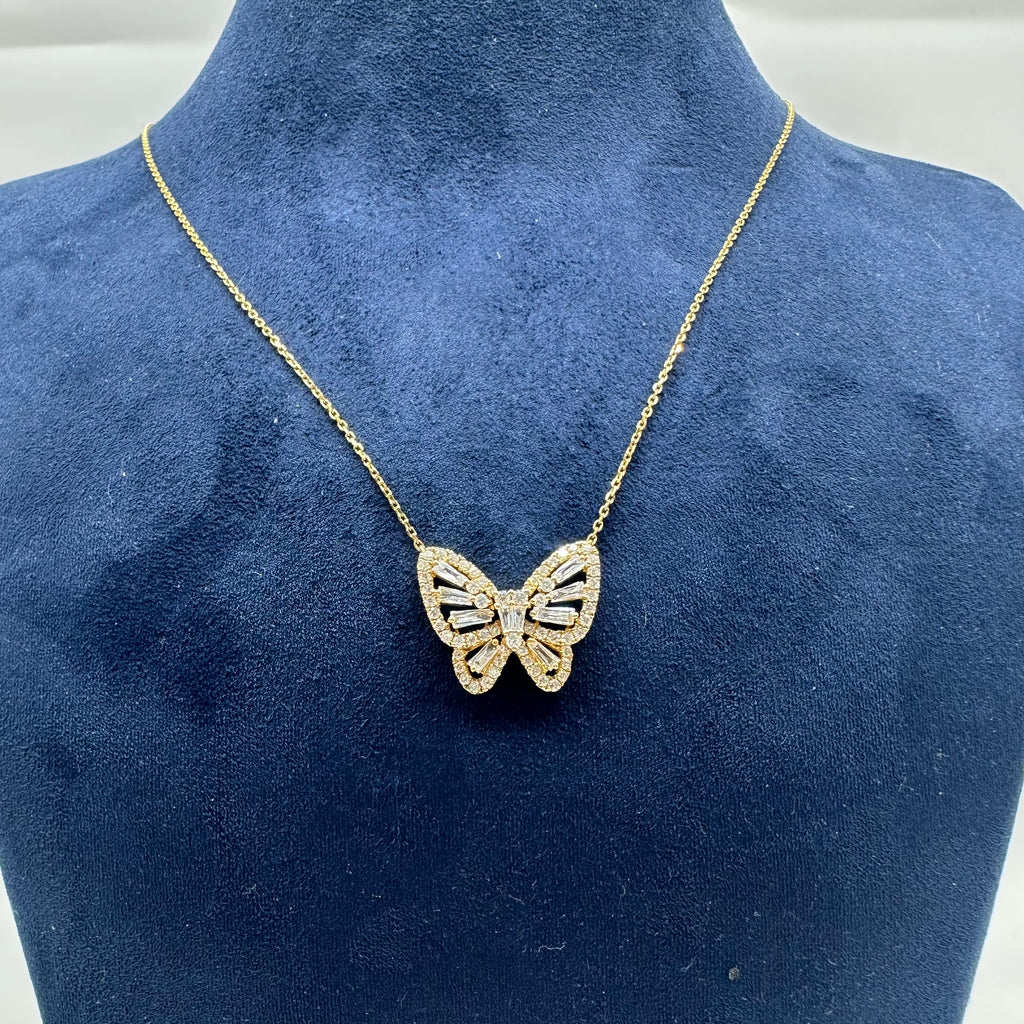 18K Yellow Gold Butterfly Diamond Necklace ITTJ