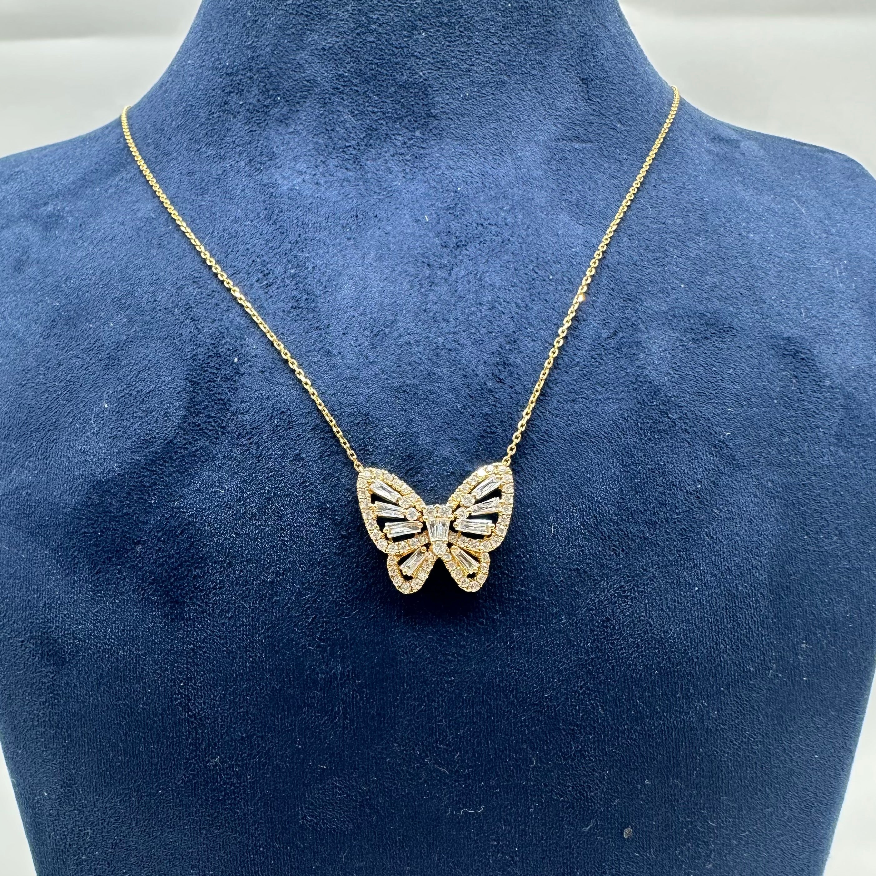 18K Yellow Gold Butterfly Diamond Necklace ITTJ